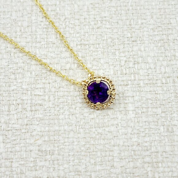 10K Yellow Gold Genuine Amethyst 6x6mm (0.75ct) Pendant - Picture 5 of 6